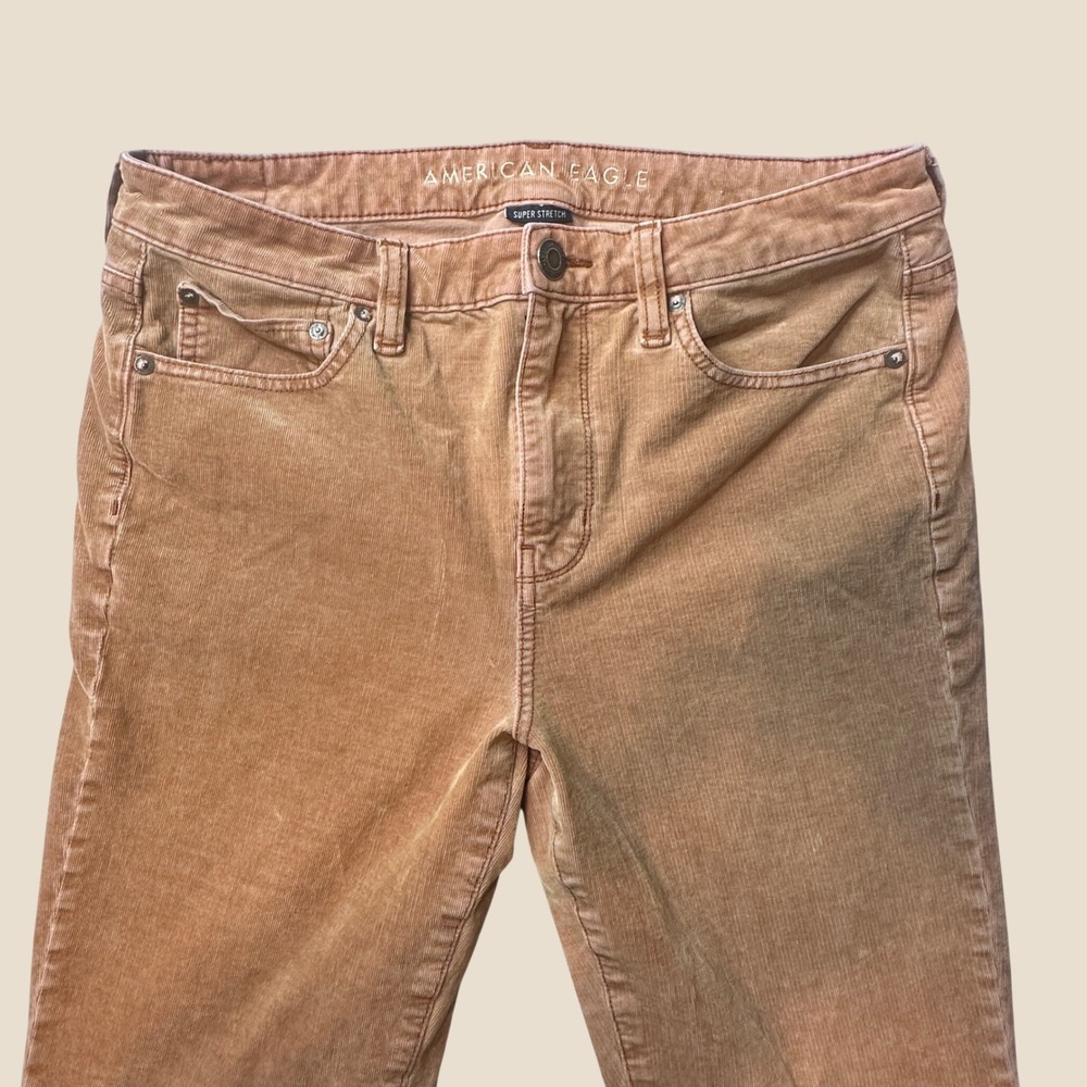 American Eagle Pants Womens 12 Hi-Rise Crop Flare Tan Super Stretch Corduroy